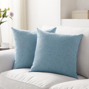 Meekio Set of 2 Light Blue Pillow Covers 18 x 18 Inch Farmhouse Boho Decorative Throw Pillow Covers Linen Cushion Covers for Sofa Couch Dcor (18" x 18" (Pack of 2))