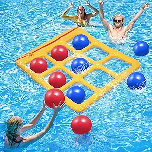 Pool Toys Games Set- Tic-Tac-Toe Inflatable Pool Toy with 10 Balls - for Adults Teens Kids 2-10 Players 