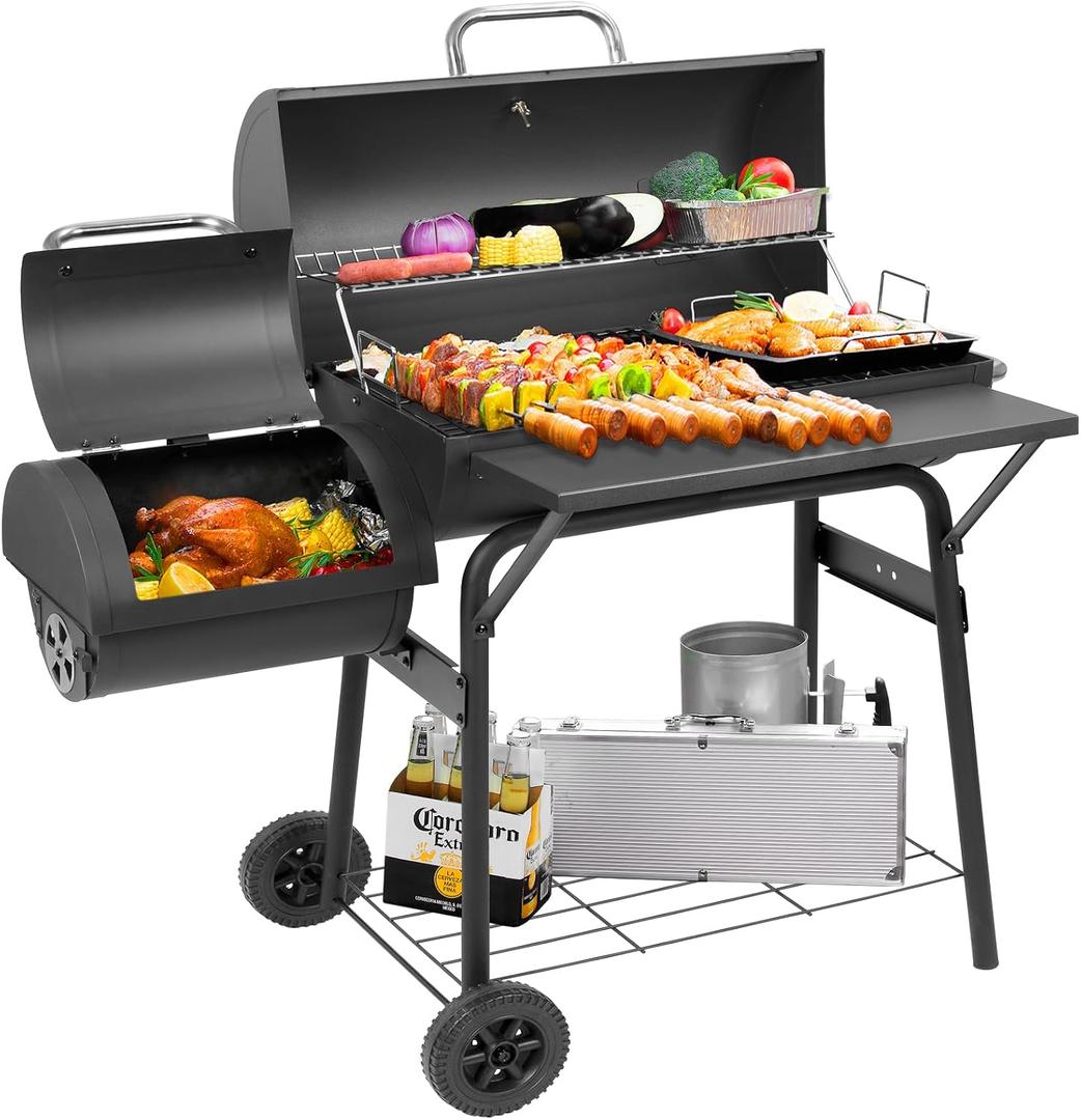 Kendane Barrel Charcoal Grill with offset smoker