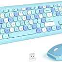Wireless Keyboard and Mouse Combo, Pale Blue Full-Sized 2.4G Silent Keycap Colorful Keyboards, USB Dongle Plug Play, Laptop, Windows, PC, Mac, Desktop