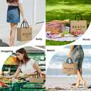 Trifabricy Beach Bag for Women, Woven Straw Beach Tote Bag Waterproof, Weaving Swim Gym Shopping Travel Bags with Button