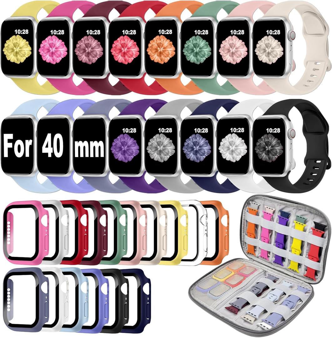16 Pack Band Compatible with Apple Watch Bands 40mm 41mm 42mm 44mm 45mm 46mm for Women Men, Screen Protector Case Band&Organizer for iWatch Series 11 10 9 8 7 6 5 4 SE Please Select the Correct Size