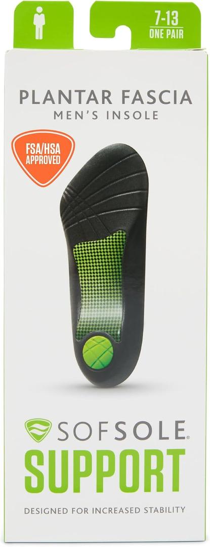 Sof Sole Insoles Men's PLANTAR FASCIA Support 3/4 Length Gel Shoe Insert