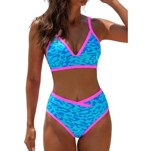popvil High Waisted Bikini Sets for Women Neon Two Piece Swimsuit Sexy High Cut 2026 Bathing Suit Largge
