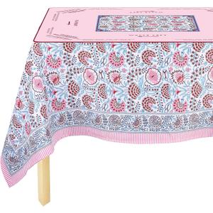 Mahjong Tablecloth 55" x 55" Polyester Square Instructional Design with Rules for Family Game Night Party Favor Supplies (Candy Pink Block)