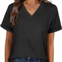 ANRABESS Womens T Shirts Short Sleeve V Neck Shirts Summer Loose Fit Dressy Tops Business Casual Blouses 2026 Basic Tees (Black, L)