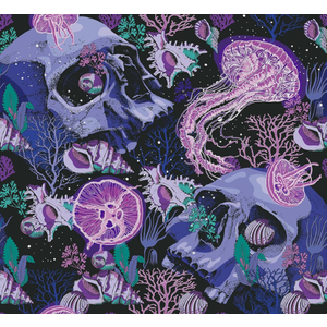 CRE8TIVE Blue Skull Wallpaper Peel and Stick Purple Jellyfish Coral Shell Wallpaper for Bedroom Bathroom 12"x118" Underwater World Removable Self Adhesive Contact Paper for Walls Cabinets and Drawers