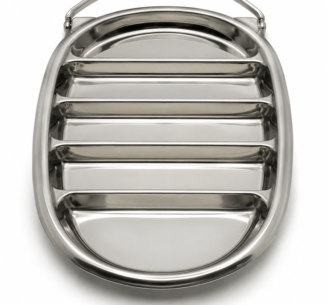 Stainless Steel Divided Serving Tray with Handle – Multi-Section Snack, Fruit & Appetizer Platter – Durable Metal Serving Plate for Parties, Picnics & Everyday Use