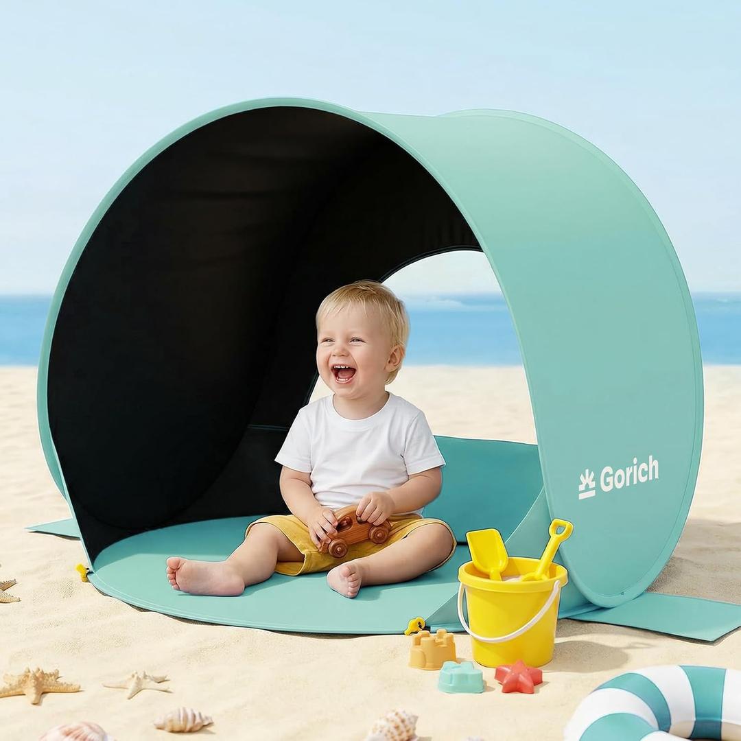 Gorich Pop Up Baby Beach Tent with UPF50+ UV Protection, Portable Toddler Sun Shelter with Mesh Ventilation, Lightweight & Foldable Play Shade Tent for Beach, Park & Backyard