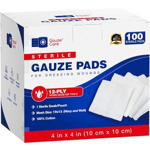 100pc Large Sterile Gauze Pads 4x4 Sterile for Wounds Bulk  12ply Woven Gauze Sponges 4x4 Sterile  USP IV Breathable Mesh 4x4 Gauze Pads Sterile for Enhanced Absorption  First Aid Medical