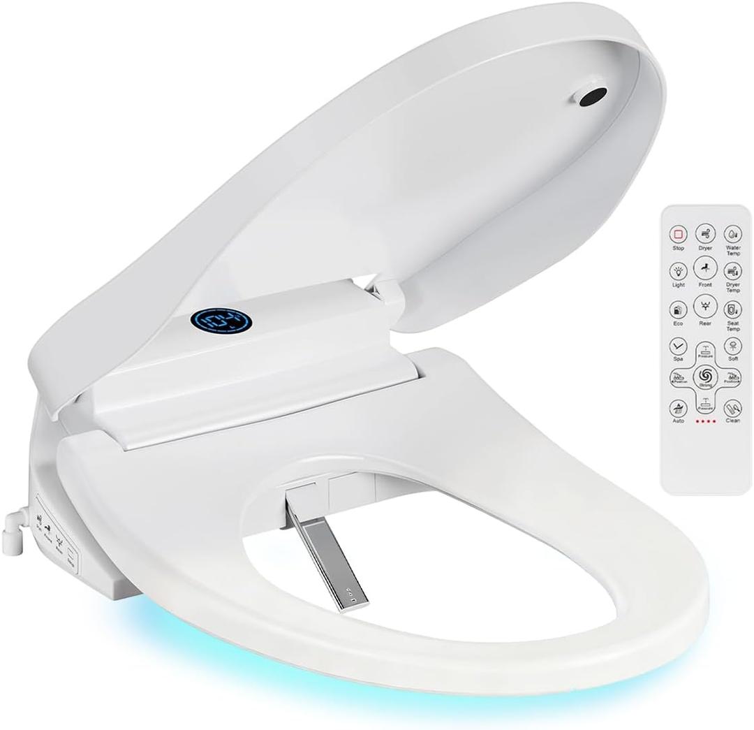 Bidet Toilet Seat, Electric Smart Heated Toilet Seat with Instant Warm Water & Dryer, Multiple Spraying Modes, Self-Clean Nozzle,Remote Control, Night Light, Soft Closed Toilet Lid