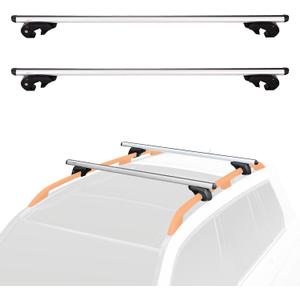 Amazon Basics Cross Rail Roof Rack, 56 inches, Fits up to 49.6" Spans between Raised Side Rails with Gap, Pack of 2, Black/Silver
