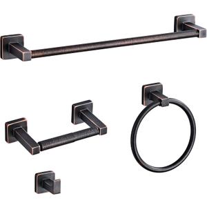 Bathroom Hardware Set 4 Pieces,Oil Rubbed Bronze Towel Bar Set Stainless Steel Wall Mounted, Includes 16In Hand Towel Bar, Towel Ring, Robe Towel Hooks,Toilet Paper Holder, Bathroom Towel Rack Set