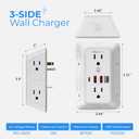 Surge Protector Outlet Extender, 6 Outlets & 4 USB Ports with Fast Charging Type C PD 20W, Night Light, 3-Sided Power Strip, Multi Plug Wall Charger for Home, Office, Travel, Cruise Ship