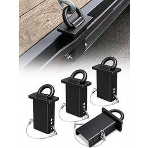 4Pcs Heavy-Duty Stake Pocket d Rings 5/8" Hitch Pin with Anti-Loss Wire | 18000lbs Removable d-Ring Stake Pocket Tie Down for Utility Trailers and Flatbeds Cargo Trucks 4 Adjustable Holes, Black