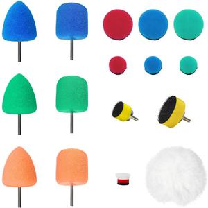 16PCS Mini Buffing Polishing Pads, Car Detail Sponge Buffing Mini Polisher Wool Pads for Rotary Tools, Auto Waxing Detailing Kit for Cordless Electric Drill Wheel Hub Cleaning