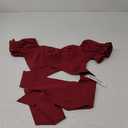 LYANER Women's Ruffle Short Sleeve Tie Up Back Crop Top Off Shoulder Bardot Blouse (Burgundy) XS