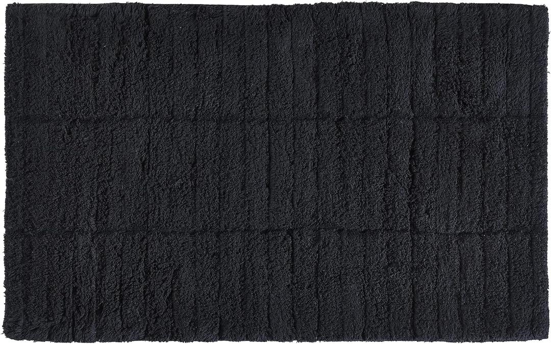 Zone Denmark Luxury Tiles Bath Mat - Stylish & Functional Non Slip Shower Mat for Bathroom - 100% Cotton Craftsmanship Easy Clean Washable Elegance for Ultimate Comfort (Black), 31"x19"