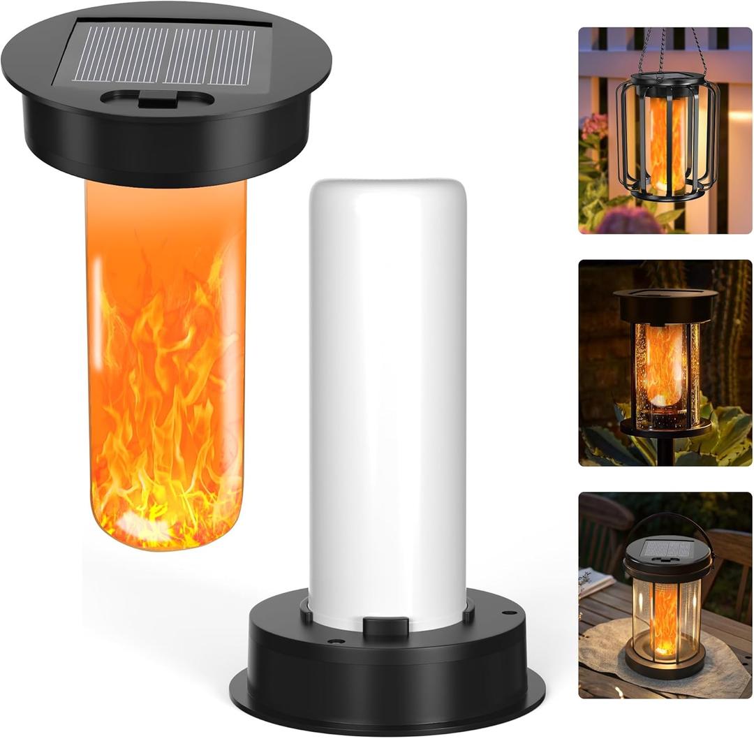 Solar Light Replacement Top with Flickering Flame, 2 Pack Waterproof Solar Replacement Lights for Lanterns (Top Size 3.35 inch, Bottom Size 2.87 inch), Hot Air Balloon Lanterns Replacement Kit