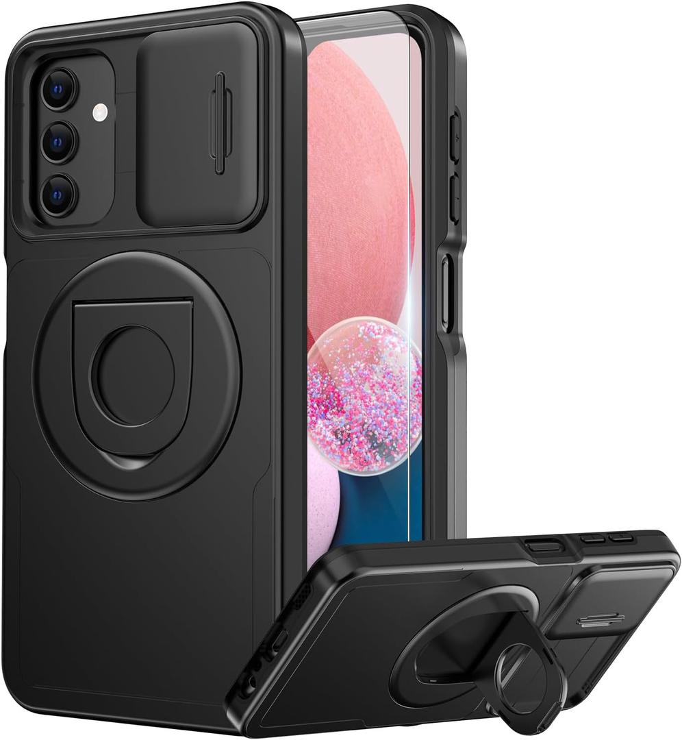 FUNMIKO for Samsung Galaxy S20 FE Case with Sliding Camera Lens Protection and Screen Protector,Magnetic Kickstand,Shockproof Protective Phone Cover for Men Women Girls,Black