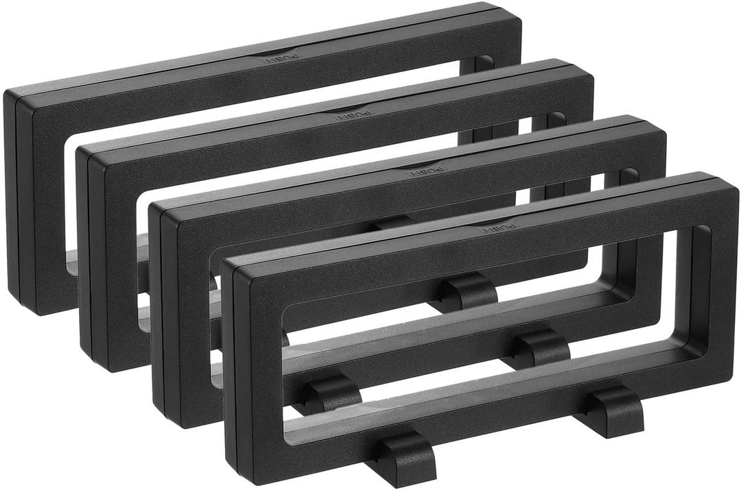 uxcell 4 Pcs 3D Floating Display Case, 7.1 x 2.8 x 0.8 Inch Floating Frame Display Holder Stand, Transparent PE Jewelry Storage Box, Black
