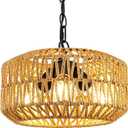 Boho Rattan Chandelier, 3-Lights Farmhouse Hanging Pendant Light, 11.8" Rustic Wicker Woven Chandeliers for Living Room, Kitchen Island(No E26 Bulbs, Not Exceeding 4.3")
