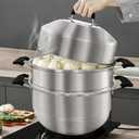 MANO Steamer Pot for Cooking 14.2 inch Steam Pots with Lid 2-tier Stainless Steel Steaming Pot Multipurpose Cookware with Handle for Vegetable, Dumpling, Stock, Sauce, Food