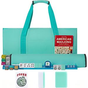 American Mahjong Game Set, 166 Light Green Tiles, 4 All-in-One Color Rack/Pushers, Complete Mahjong Tile Set, Light Green Carrying Bag