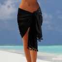2 Pieces Women Beach Batik Long Sarong Swimsuit Cover up Wrap Pareo with Tassel for Women Girls