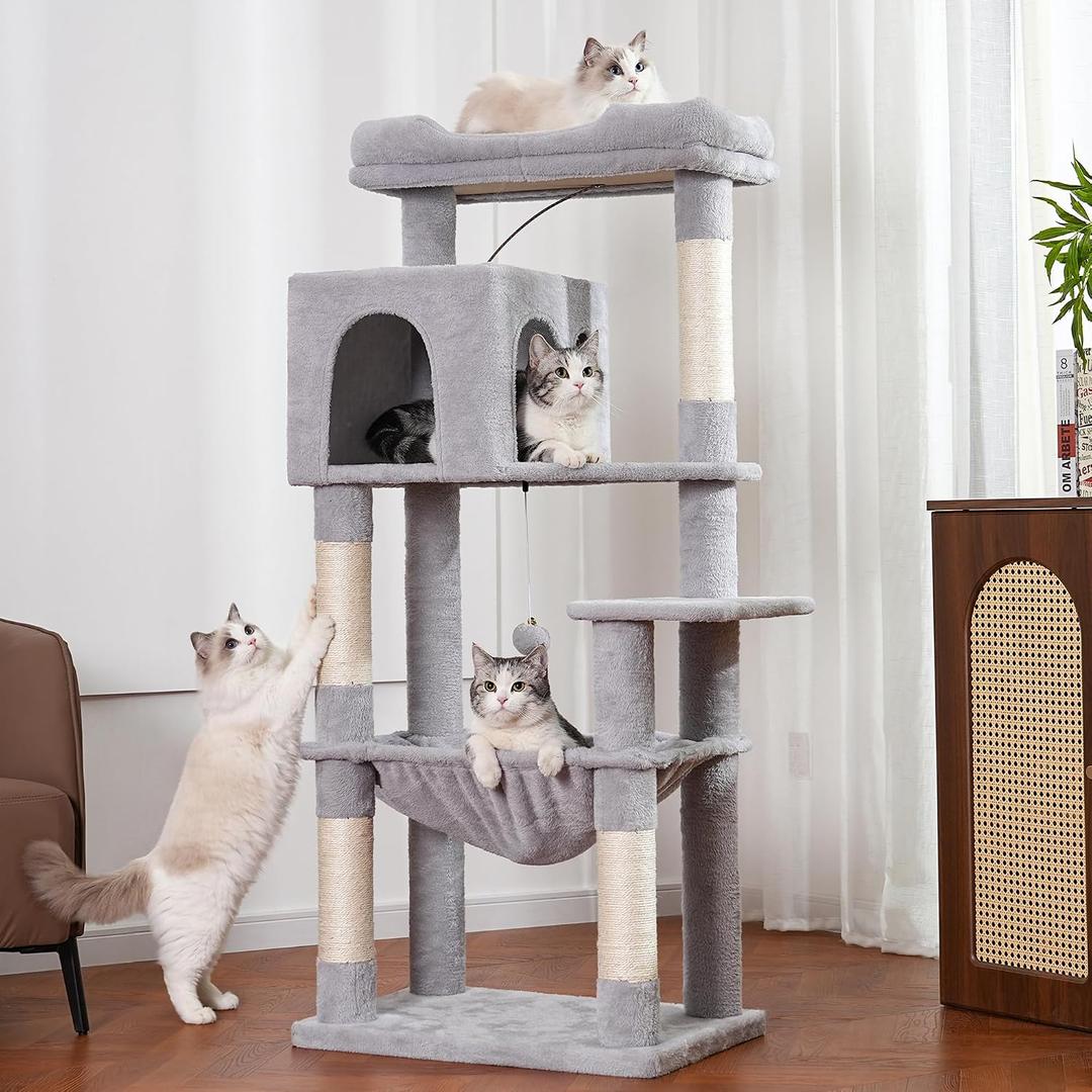 53”Cat Tree with Hammock & Extra Large Bed 23x12” for Large Cats