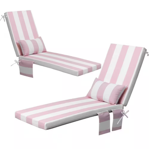 Pellebant 23 in. x 30 in. 2-Piece Deep Seating Patio Outdoor Chaise Lounge Chair Cushion in Pink & White