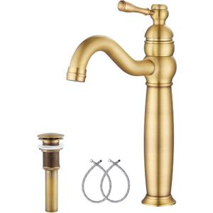 GGStudy Antique Brass Bathroom Faucet 360 Swivel Single-Handle 1 Hole Bathroom Vessel Sink Faucet Matching Pop Up Drain