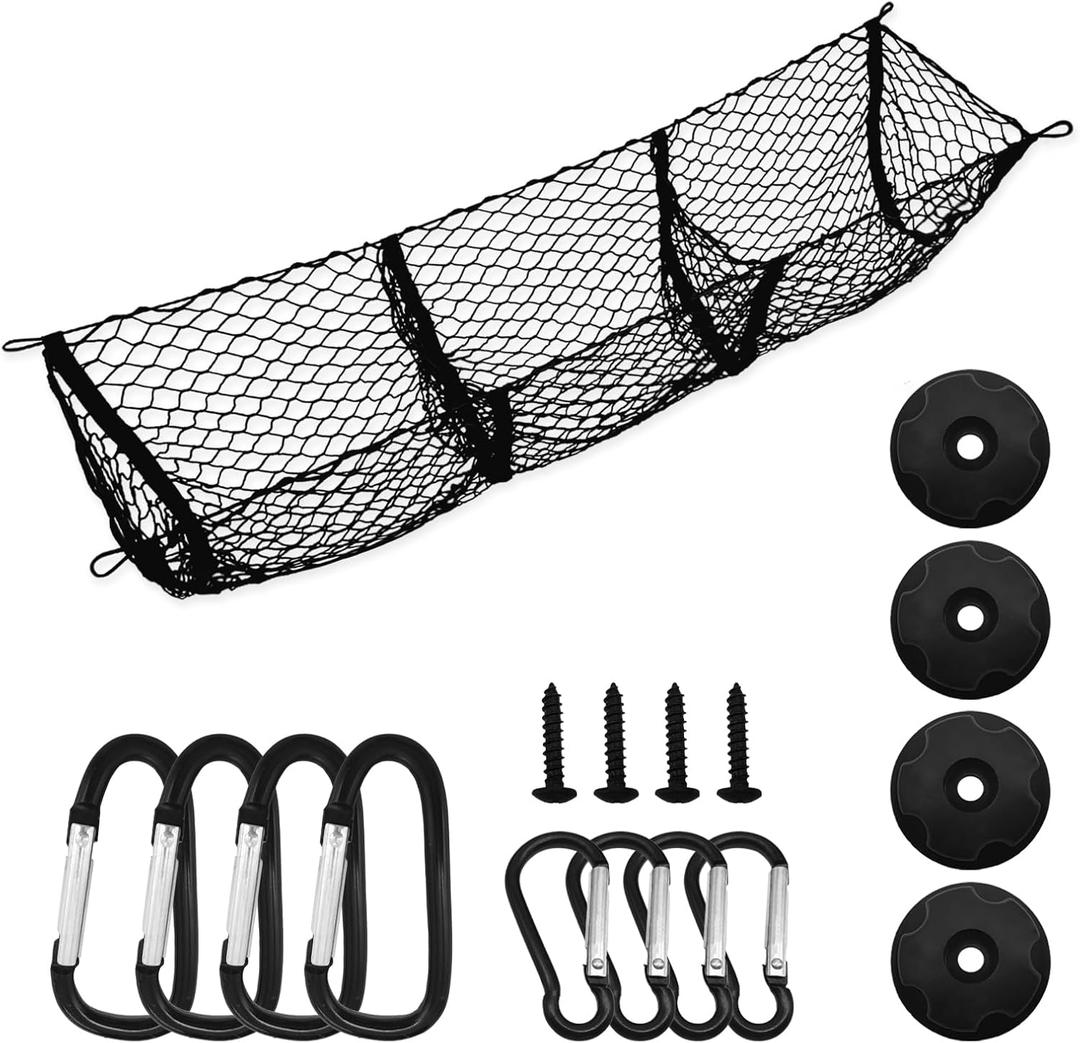3 Pocket Cargo Net Trunk Bed Organizer, Upgrade Cargo Net Trunk Bed Organizer Compatible with Ford, Dodge, GMC, Chevy Silverado, Toyota, Nissan, Honda, Lincoln and Pickup Truck. 53 x 12 x 10 inches