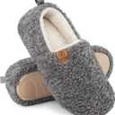 EverFoams Womens Soft Curly Full Slippers Memory Foam Lightweight House Shoes Cozy Loafer with Polar Fleece Lining (11-12, Grey)