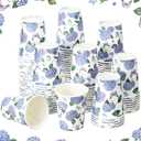 Maxcheck 100 Pcs Spring Hydrangea Butterfly 12 oz Disposable Paper Coffee Cups Blue Purple Flower Cups for Tea Party Supplies Decoration Hot Cold Drinks Wedding Birthday Bridal Baby Shower Beverages