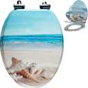 Angol Shiold Elongated Wooden Toilet Seat, 18.5", Beach