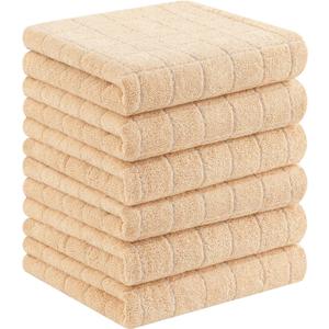 Homaxy 100% Cotton Terry Kitchen Towels(Apricot, 13 x 28 inches), Checkered Designed, Soft and Super Absorbent Dish Towels, 6 Pack