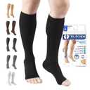 Truform 20-30 mmHg Compression Stockings for Men and Women, Knee High Length, Open Toe, Black, Large