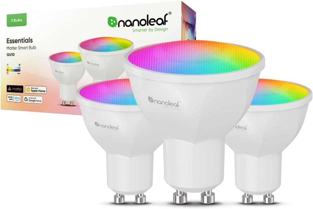 Nanoleaf Essentials Smart GU10 LED Bulb, Matter GU10 Smart Bulbs with 16+ Million Colors and Tunable Whites, LED Color Changing Light Bulbs Compatible with Alexa, Google Home, SmartThings, 3 Pack