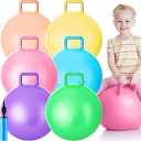 Lewtemi 6 Pcs Hopper Ball Carnival Outdoor Games 29 Inch Jumping Hopping Inflatable Ball Bouncing Ball with Handle and Air Pump for Adults Sport Exercise (Light Colors)