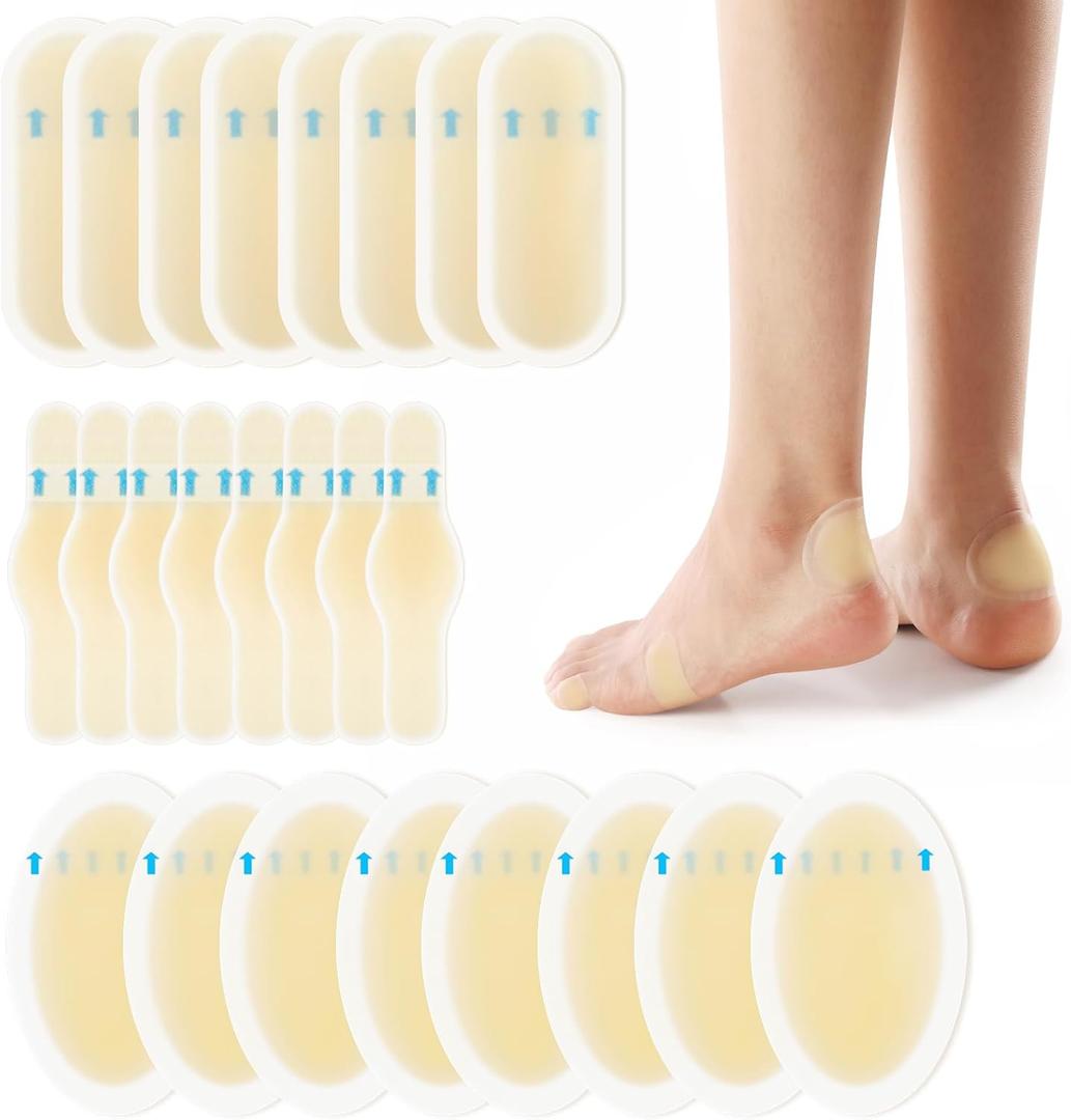 Gel Blister Bandages Blister Cushions - 24Pcs Water Resistant Hydrocolloid Bandages for Heel, Toe & Foot - Blister Pads for Prevention & Recovery - Variety Pack
