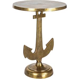 Round Nautical Accent Table with Anchor Base in Cast Iron, Gold Finish