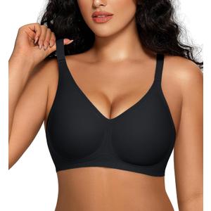 OEAK Women Comfortable Push Up Bras Wireless Seamless Full Coverage Bralette Buttery Soft Everyday Tshirt Bra Convertible Bra (Large, Black)