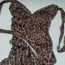 SOLY HUX Women's Sexy Tie Dye Print Halter V Neck Mini Dress Retro Backless Fitted Bodycon Dresses (Dark Brown Leopard, XS)