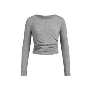SOLY HUX Girl's Round Neck Long Sleeve Ruched T Shirt Crop Tops Slim Fit Solid Tee Solid Light Grey, 11Y