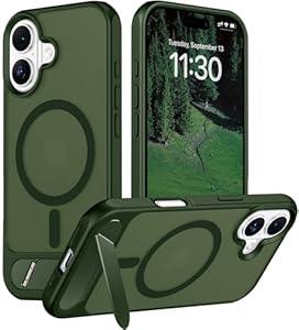 Temdan Designed for iPhone 17 Case, [Built-in Invisible Kickstand][Compatible with MagSafe][Military Grade Shockproof] Slim Translucent Matte Phone Case 6.3 inch (Green)