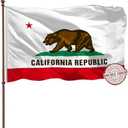 Double Sided California Republic State Flag Banner 3x5 Outdoor- UV Fade Resistant- Cali CA Bear Flags Banners- 3Ply 240D 4 Rows Stitched With Canvas Header & 2 Brass Grommets