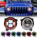 Tykick 9 Inch RGB LED Headlights Round for Jeep Wrangler JL Headlights 2018 2019 2020 2021 2022 2023 Headlights Assembly With Bluetooth Controlled RGB Round Halo Daytime Running Lights, 2 Packs