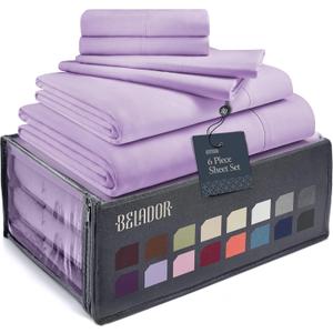 BELADOR Silky Soft Full Sheet Set - Luxury 6 Piece Bed Sheets for Full Size Bed, Secure-Fit Deep Pocket Sheets with Elastic, Breathable Hotel Sheets and Pillowcase Set, Wrinkle Free Oeko-Tex Sheets