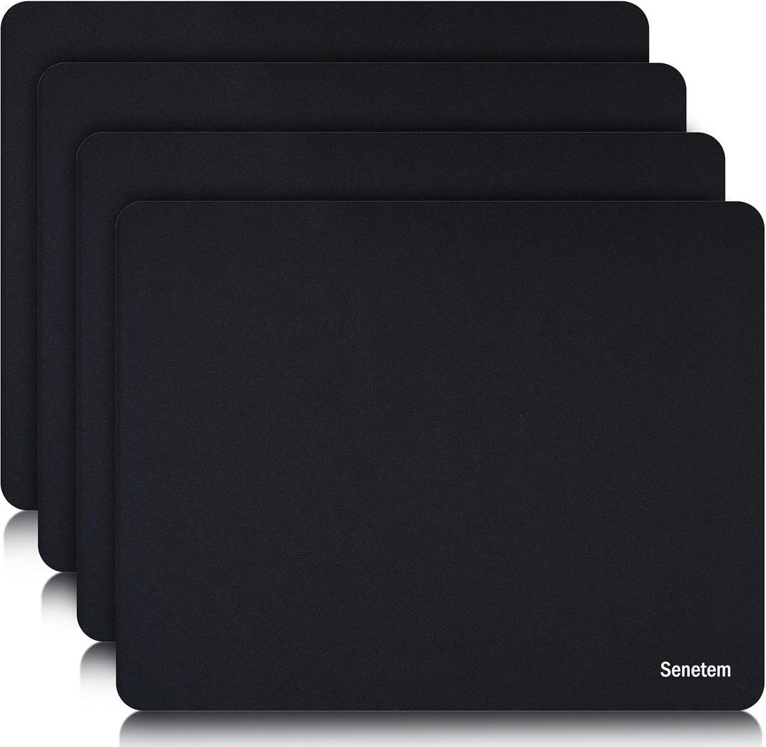 Senetem 4-Pack Mouse Pad, Ultra-Smooth Gaming Mousepad, Non-Slip Rubber Base, Washable Surface Fits Wired & Wireless Mouse  Perfect for Desk, Laptop, PC & Office, Small Portable, 11x8.6 in, Black